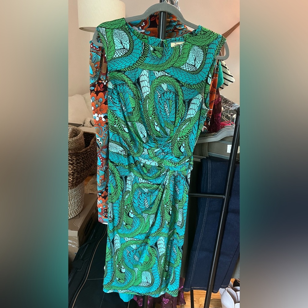 Issa London Green and Blue Snake Print Wrap Dress